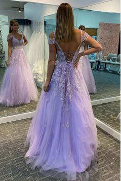 A-Line Lace and Tulle Long Prom Dress Formal Evening Gowns 901146