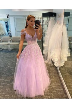 A-Line Lace and Tulle Long Prom Dress Formal Evening Gowns 901146