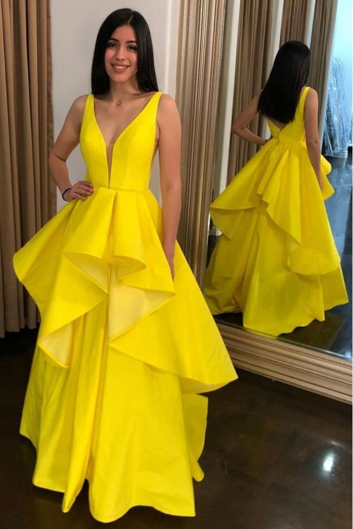 Long Yellow Prom Dress Formal Evening Gowns 901147