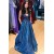 A-Line Long Blue Lace Sparkle Prom Dress Formal Evening Gowns 901157
