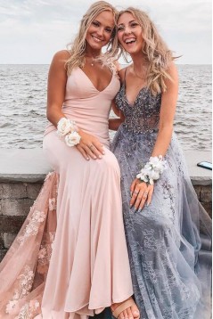 Long Pink Mermaid Lace Prom Dress Formal Evening Gowns 901158
