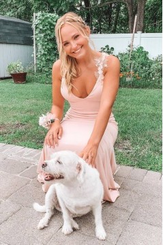 Long Pink Mermaid Lace Prom Dress Formal Evening Gowns 901158