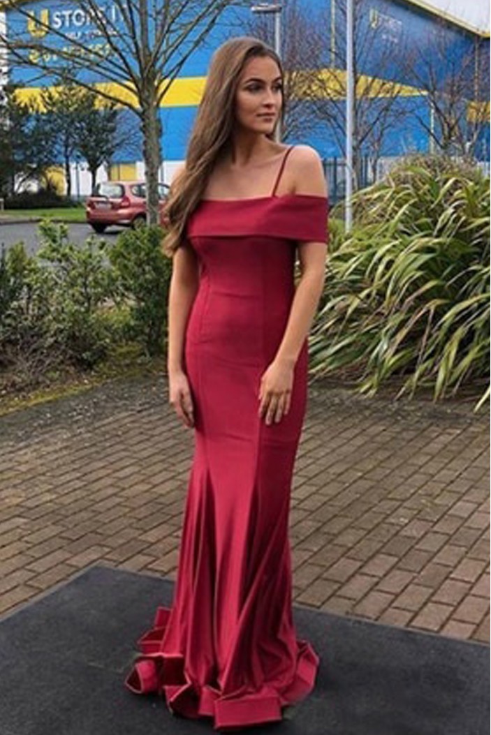 Mermaid Off the Shoulder Spaghetti Straps Prom Dress Formal Evening Gowns 901161
