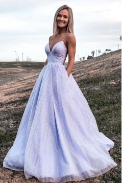 A-Line Sparkle Spaghetti Straps Prom Dress Formal Evening Gowns 901168