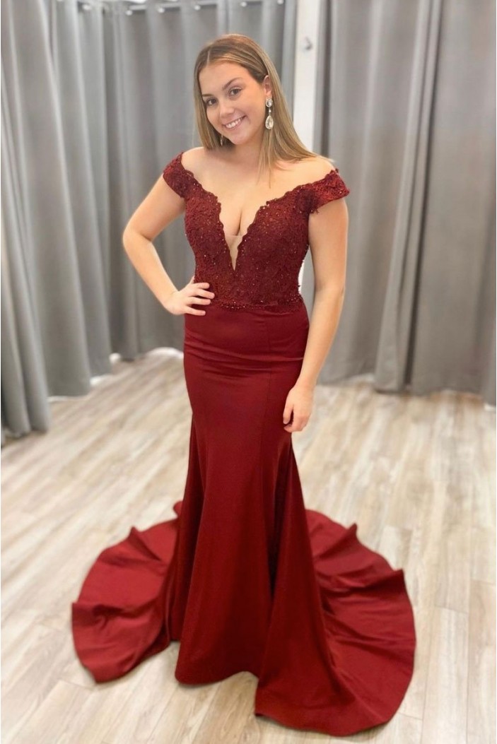 Mermaid Off-the-Shoulder Lace Prom Dress Formal Evening Gowns 901174