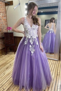 A-Line Lace and Tulle Prom Dress Formal Evening Gowns 901193