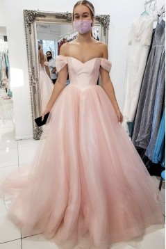 A-Line Long Pink Tulle Prom Dress Formal Evening Gowns 901194