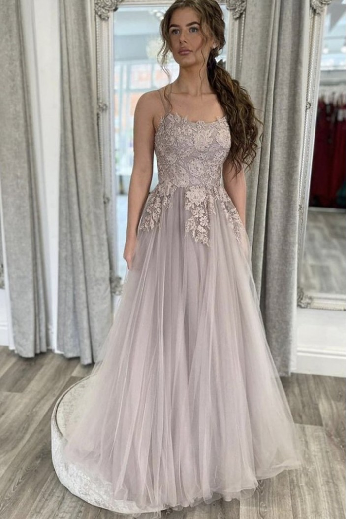 A-Line Lace and Tulle Prom Dress Formal Evening Gowns 901196