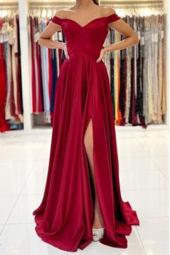 Long Red Off the Shoulder Prom Dress Formal Evening Gowns 901201