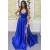 Long Blue V Neck Prom Dress Formal Evening Gowns 901202