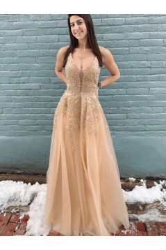 A-Line Lace and Tulle Prom Dress Formal Evening Gowns 901222