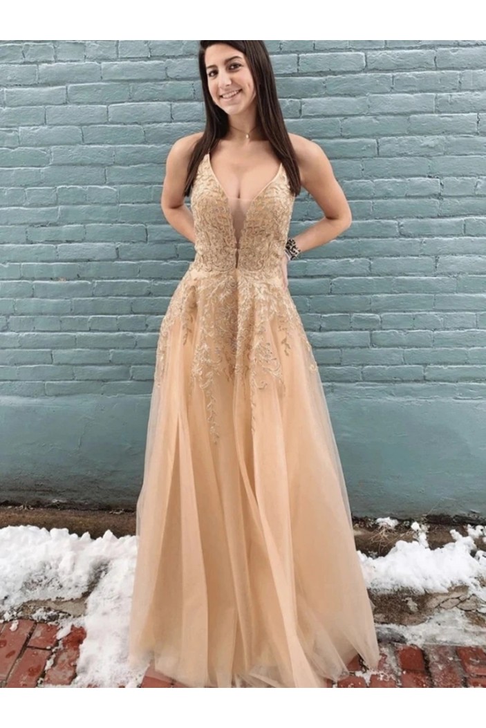 A-Line Lace and Tulle Prom Dress Formal Evening Gowns 901222