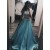A-Line Long Blue Satin White Lace Prom Dress Formal Evening Gowns 901225
