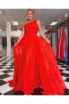 A-Line Long Red One Shoulder Prom Dress Formal Evening Gowns 901232