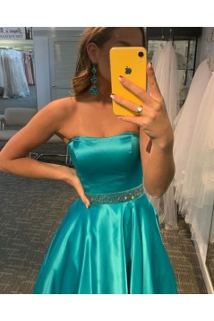 A-Line Strapless Beaded Long Prom Dress Formal Evening Gowns 901249