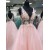 A-Line Long Pink Lace and Tulle Prom Dress Formal Evening Gowns 901267