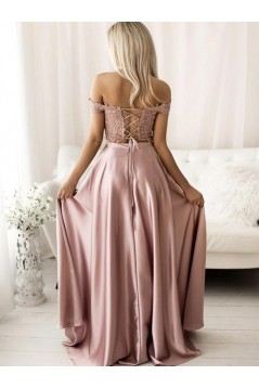 A-Line Off the Shoulder Two Pieces Lace Long Prom Dress Formal Evening Gowns 901274