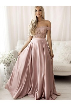 A-Line Off the Shoulder Two Pieces Lace Long Prom Dress Formal Evening Gowns 901274
