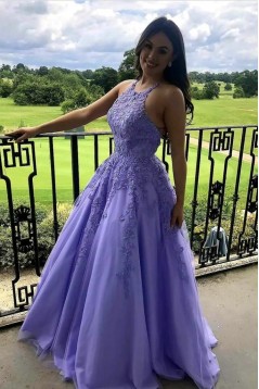 A-Line Lavender Lace Long Prom Dress Formal Evening Gowns 901283