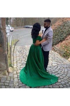 A-Line Long Green Off the Shoulder Beaded Prom Dress Formal Evening Gowns 901295