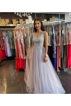 A-Line Lace and Tulle Long Prom Dress Formal Evening Gowns 901299