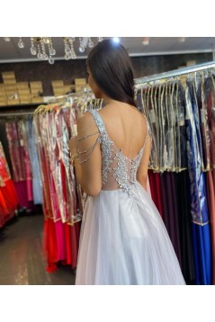 A-Line Lace and Tulle Long Prom Dress Formal Evening Gowns 901299