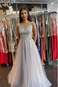 A-Line Lace and Tulle Long Prom Dress Formal Evening Gowns 901299