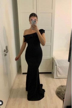 Long Black Mermaid One Shoulder Prom Dress Formal Evening Gowns 901302