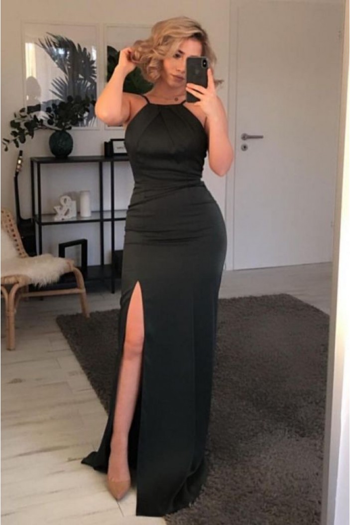 Long Black Spaghetti Straps Prom Dress Formal Evening Gowns 901305