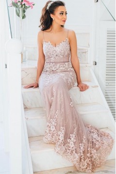 Mermaid Spaghetti Straps Lace Prom Dress Formal Evening Gowns 901309