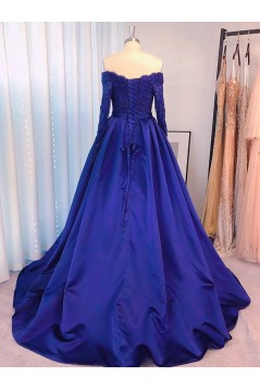 Long Royal Blue Lace and Satin Plus Size Prom Dress Formal Evening Gowns 901312