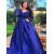 Long Royal Blue Lace and Satin Plus Size Prom Dress Formal Evening Gowns 901312