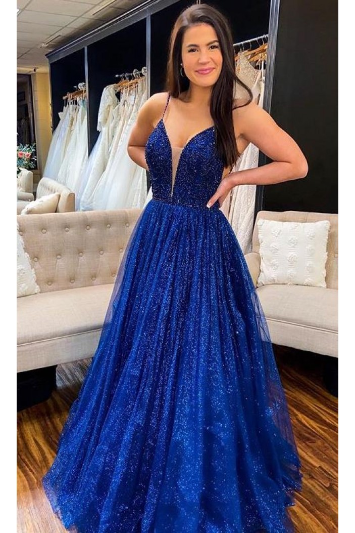 Long Royal Blue Sparkle Prom Dress Formal Evening Gowns 901347