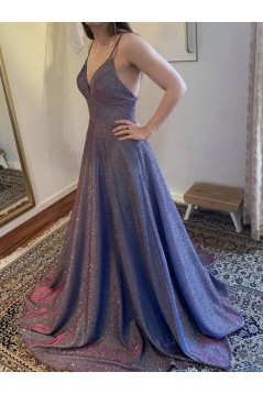 A-Line Sparkle V Neck Dress Formal Evening Gowns 901370