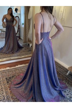 A-Line Sparkle V Neck Dress Formal Evening Gowns 901370