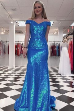 Mermaid Off the Shoulder Sparkle Long Prom Dress Formal Evening Gowns 901385
