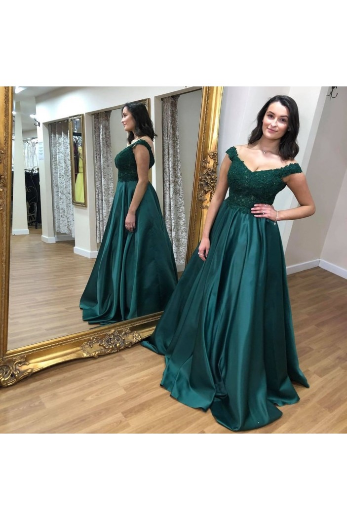 A-Line Lace and Satin Long Prom Dress Formal Evening Gowns 901398