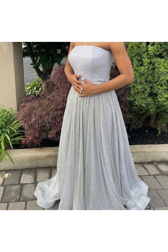 A-Line Strapless Long Sparkle Prom Dress Formal Evening Gowns 901399