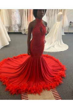 Long Red Mermaid Lace Prom Dress Formal Evening Gowns 901417