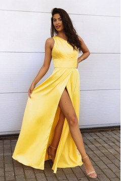 Long Yellow One Shoulder Prom Dress Formal Evening Gowns 901446