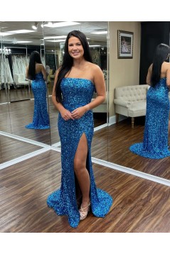 Long Royal Blue Strapless Sequin Prom Dress Formal Evening Gowns 901450