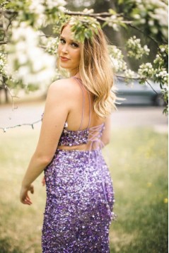 Long Sequin Two Pieces Prom Dress Formal Evening Gowns 901460