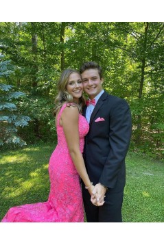 Long Pink Lace Prom Dress Formal Evening Gowns 901473