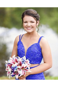 Long Royal Blue Lace Prom Dress Formal Evening Gowns 901478