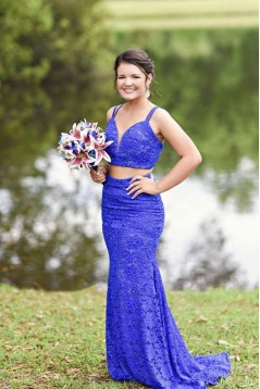 Long Royal Blue Lace Prom Dress Formal Evening Gowns 901478