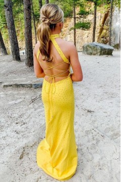 Long Yellow Beaded Prom Dress Formal Evening Gowns 901501