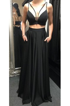 Long Black Two Pieces Prom Dress Formal Evening Gowns 901518