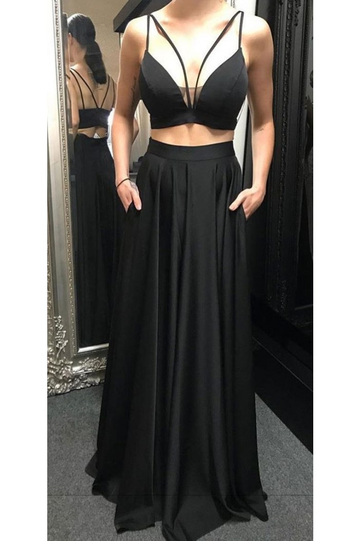 Long Black Two Pieces Prom Dress Formal Evening Gowns 901518