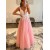 A-Line Long Pink Lace and Tulle Prom Dresses Formal Evening Gowns 901525