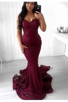 Mermaid Grape Lace Long Prom Dresses Formal Evening Gowns 901555